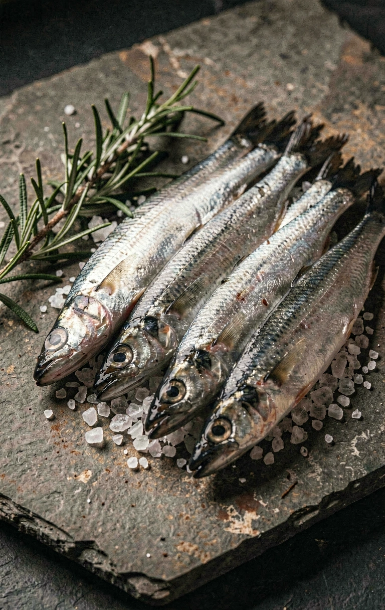 Sardinhas frescas e ervas aromáticas
